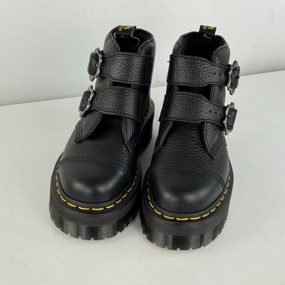 Women's 5 - Dr. Martens Devon Flower Ankle Black Milled Napa Leather Boots - Picture 4 of 8
